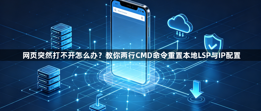 网页突然打不开怎么办？教你两行CMD命令重置本地LSP与IP配置1